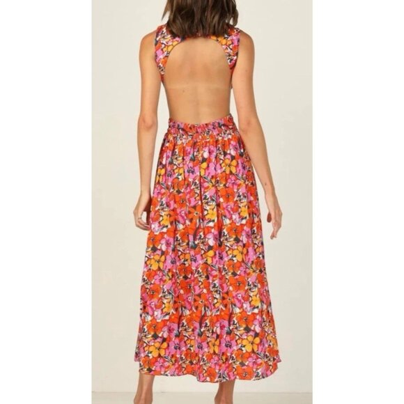 All About May Long Elle Dress 10 Large Halter Tie Back Floral Cut Out Floral - Picture 2 of 11